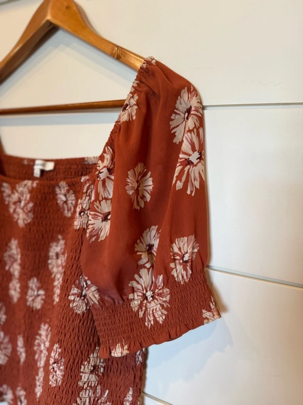 Madewell Re)sourced Georgette Lucie Puff-Sleeve Smocked Bodice Top Medium